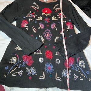 Floral Embroidered Black Long Sleeve Top